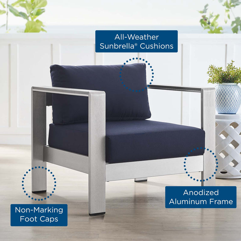 SHORE SUNBRELLA® FABRIC ALUMINUM OUTDOOR PATIO ARMCHAIR