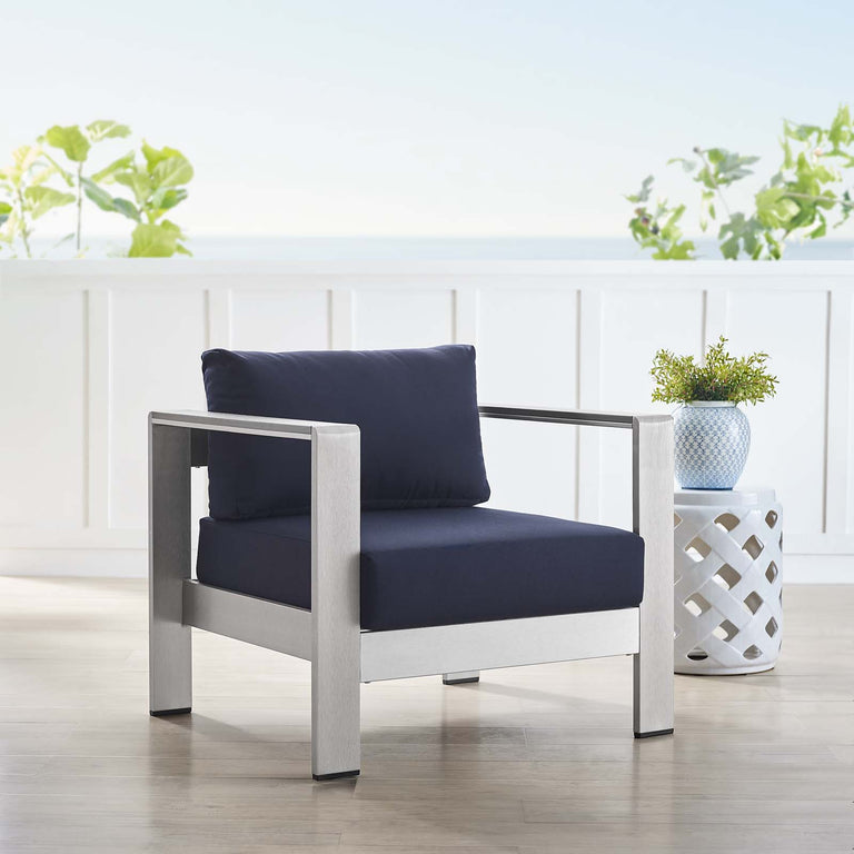 SHORE SUNBRELLA® FABRIC ALUMINUM OUTDOOR PATIO ARMCHAIR
