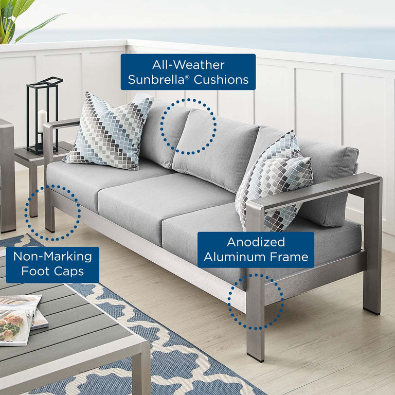 SHORE SUNBRELLA® FABRIC ALUMINUM OUTDOOR PATIO SOFA