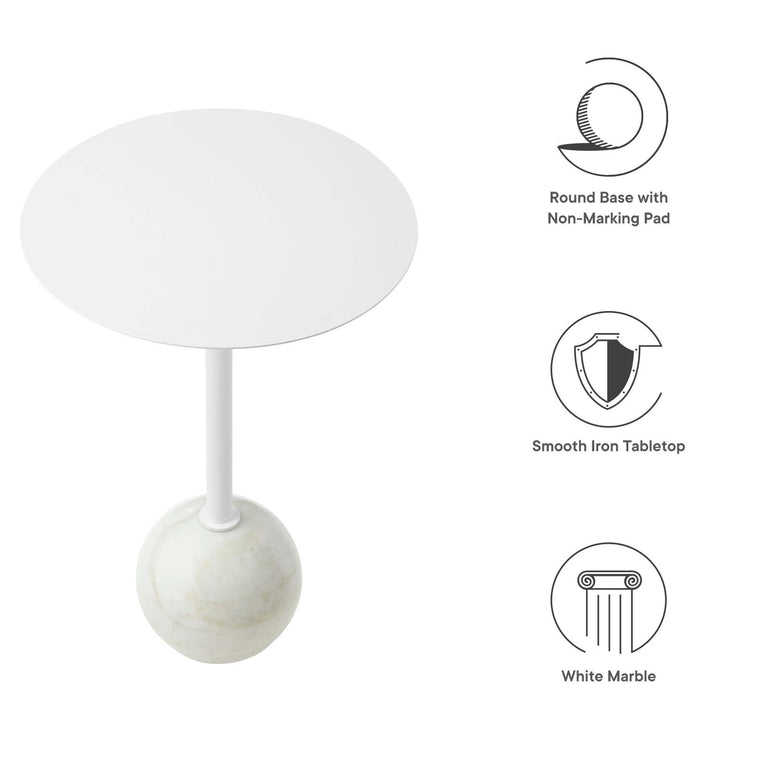 ALIZA ROUND WHITE MARBLE SIDE TABLE | LIVING ROOM