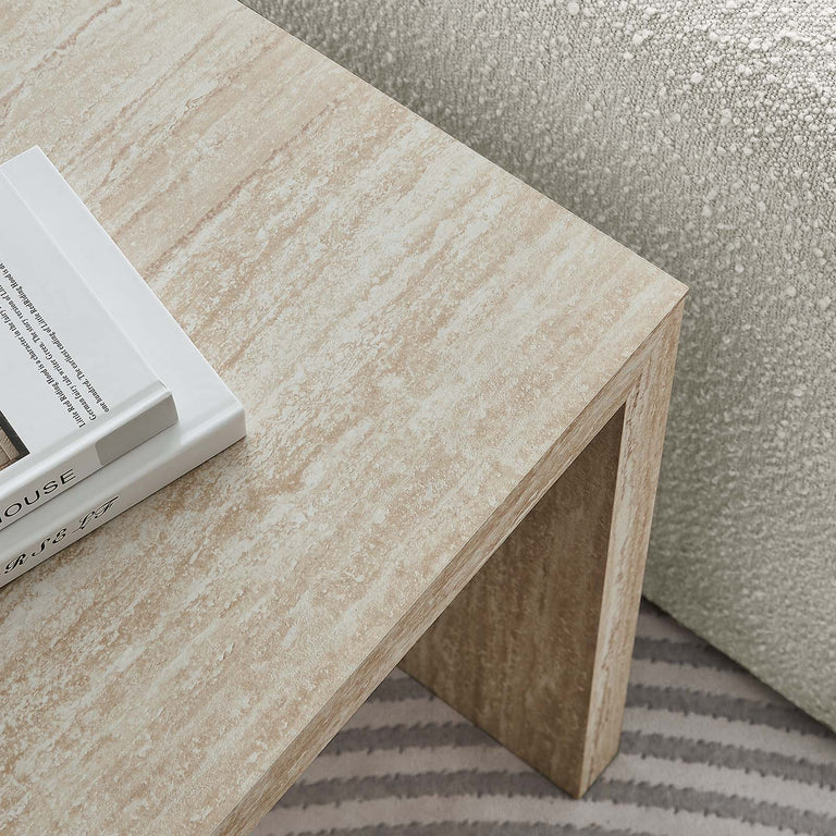 MIRELLA FAUX TRAVERTINE SIDE TABLE | LIVING ROOM