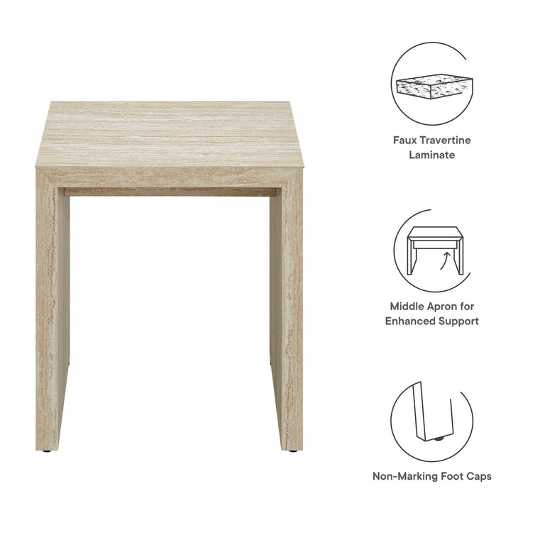 MIRELLA FAUX TRAVERTINE SIDE TABLE | LIVING ROOM