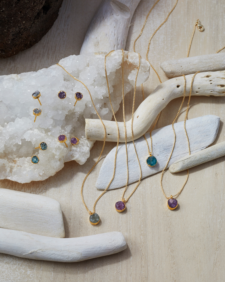 DRUSY POST EARRINGS BLUE| JEWELRY