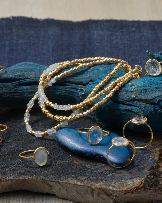 MOONSTONE AND BRASS BRACELETS SET OF 3| JEWELRY