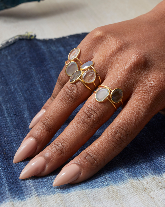 STONE SLICE CRYSTAL QUARTZ RING| JEWELRY
