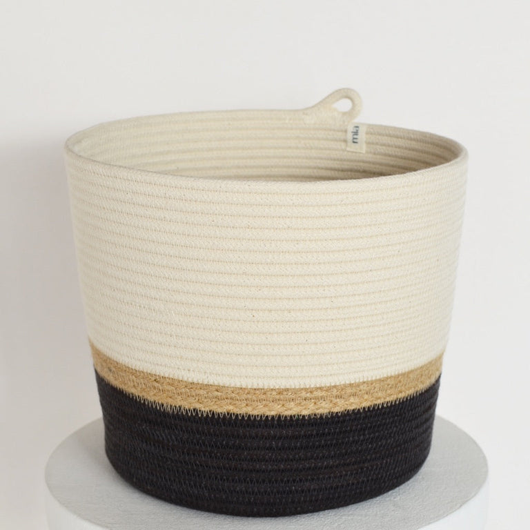 JUTE & BLACK COTTON CYLINDER BASKET from SOUTH AFRICA