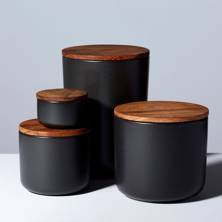 ACACIA LID BLACK STONEWARE | CONTAINER
