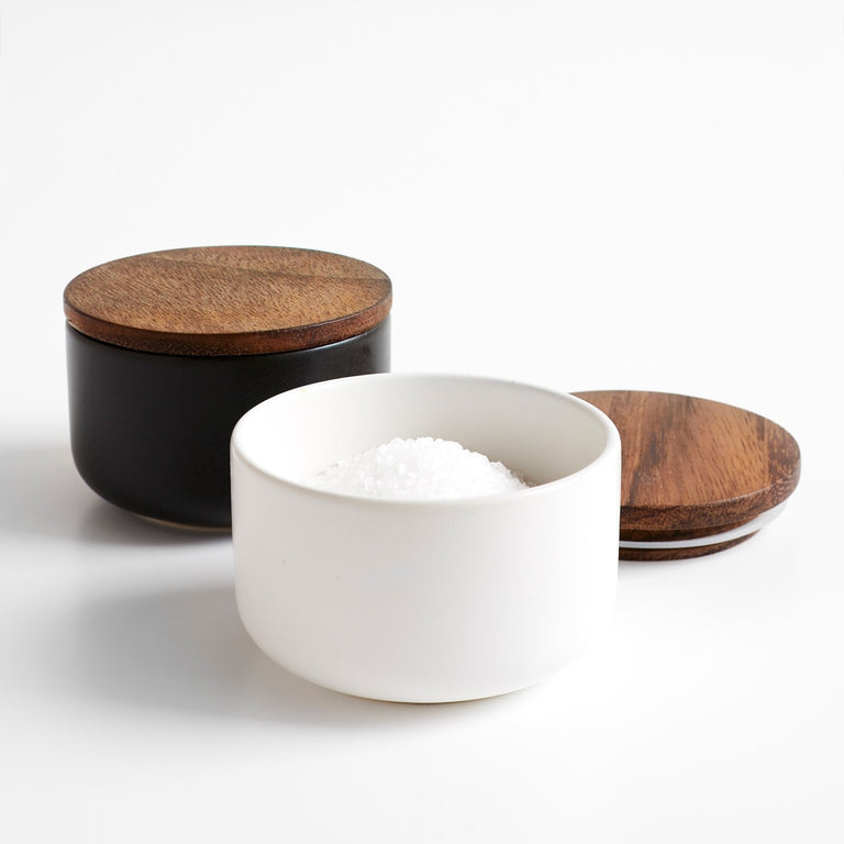 ACACIA LID WHITE STONEWARE | CONTAINER