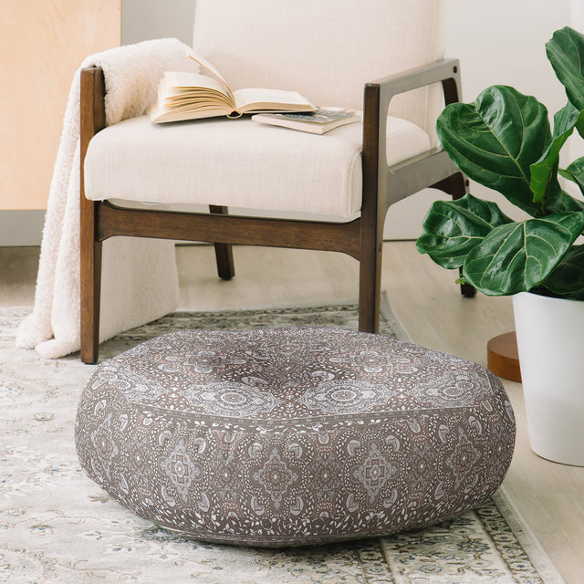 Farah Border Neutral Floor Pillow Round