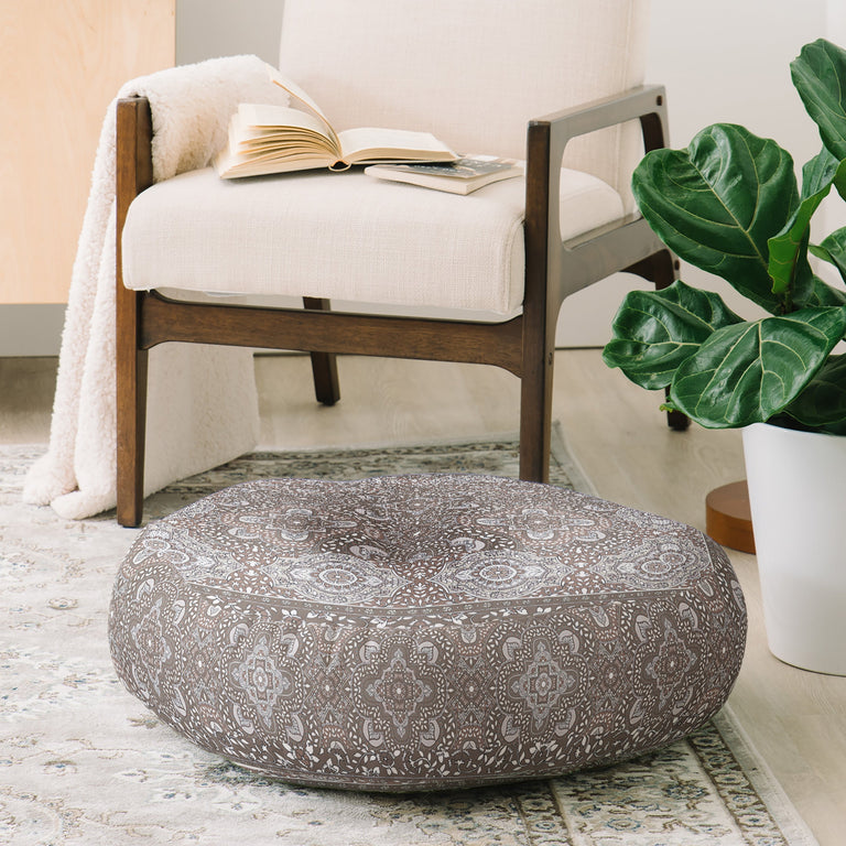 Farah Border Neutral Floor Pillow Round