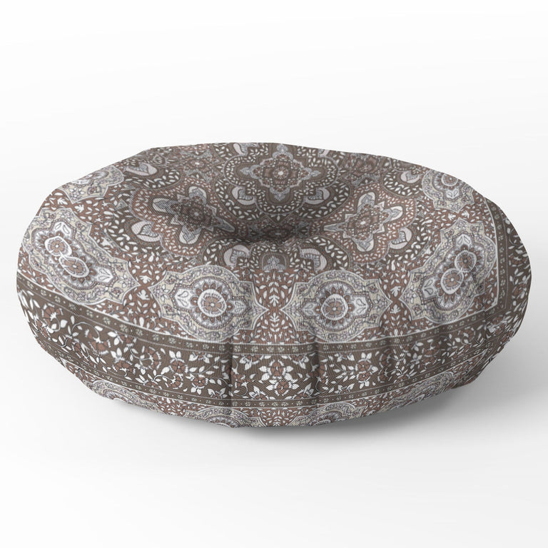 Farah Border Neutral Floor Pillow Round