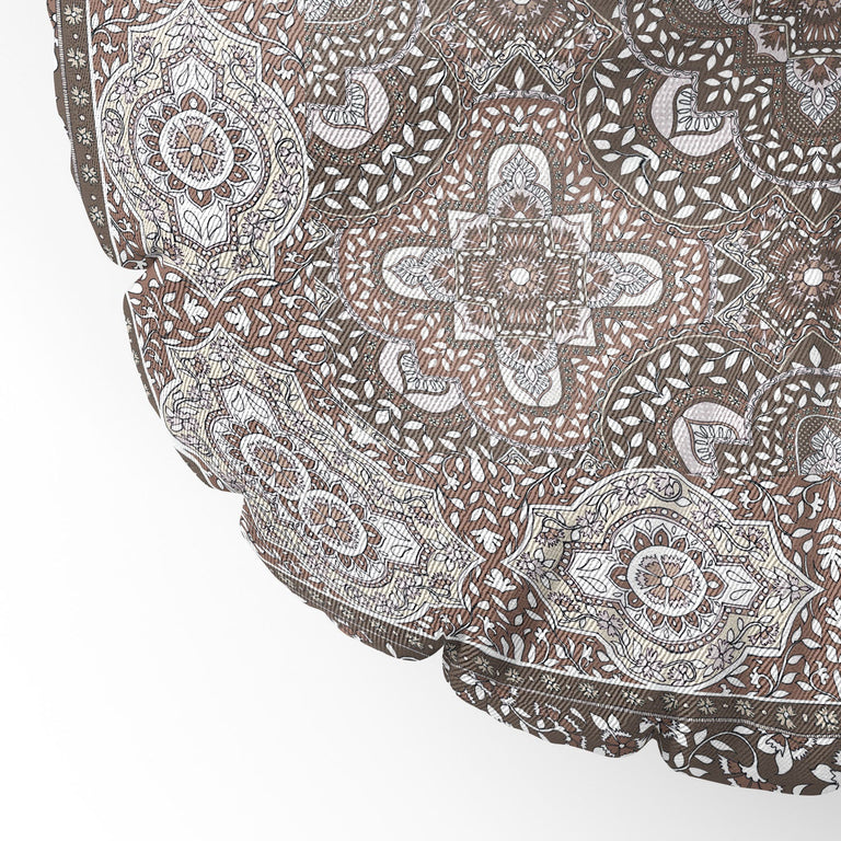 Farah Border Neutral Floor Pillow Round