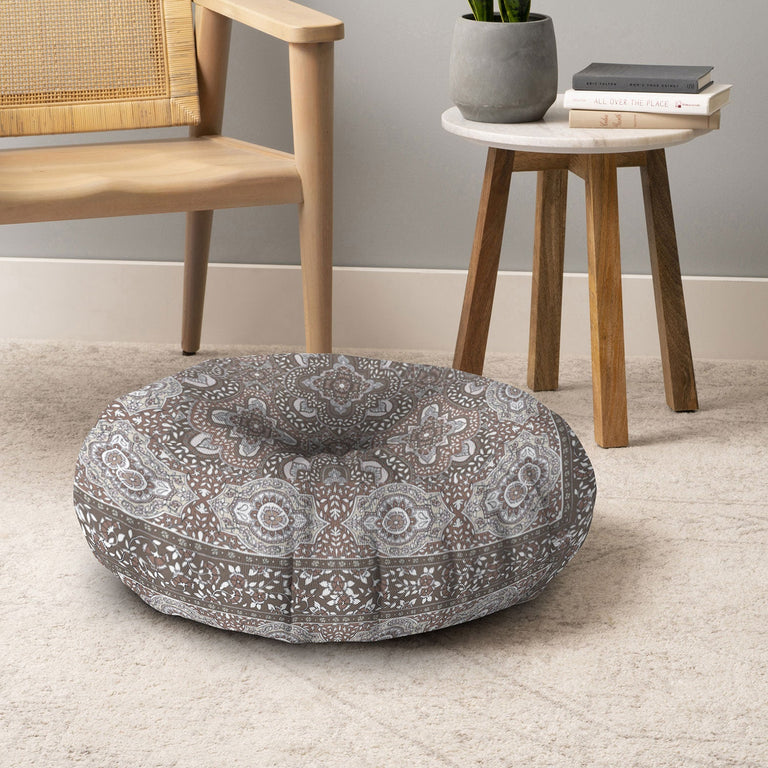 Farah Border Neutral Floor Pillow Round