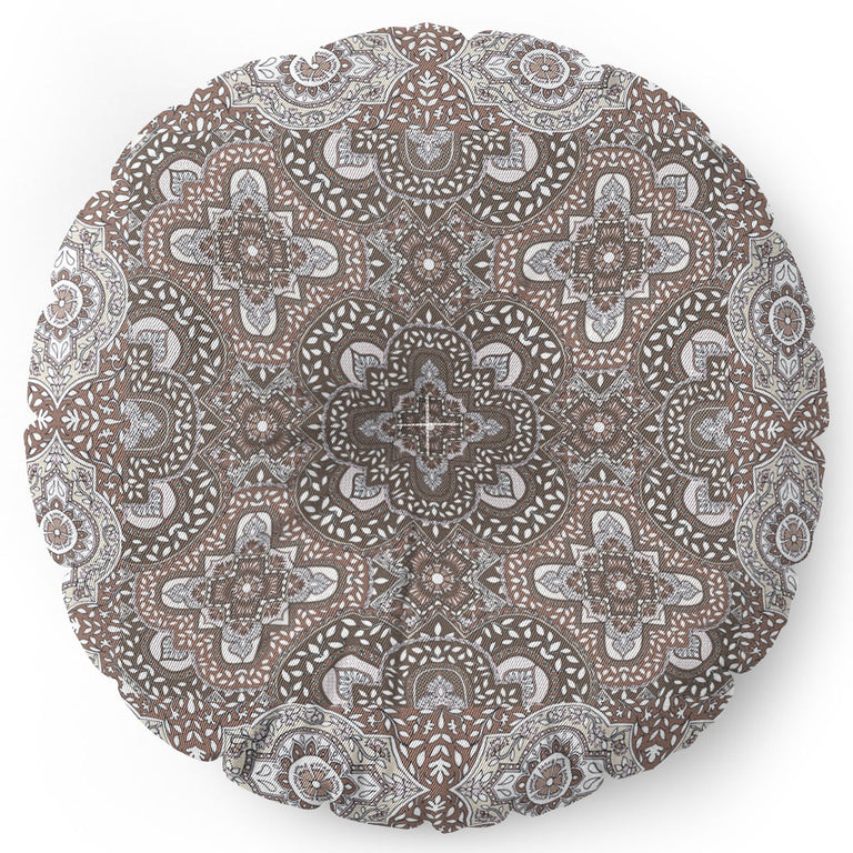 Farah Border Neutral Floor Pillow Round