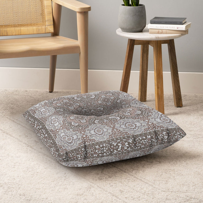 Farah Border Neutral Floor Pillow Square