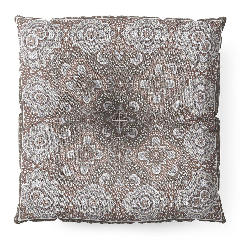 Farah Border Neutral Floor Pillow Square