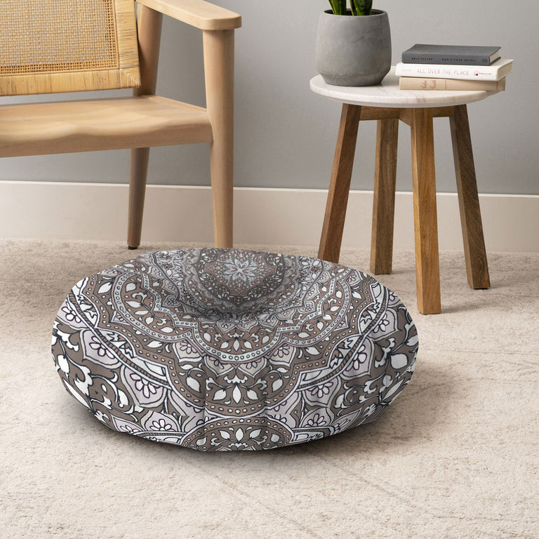 Farah Round Neutral Floor Pillow Round