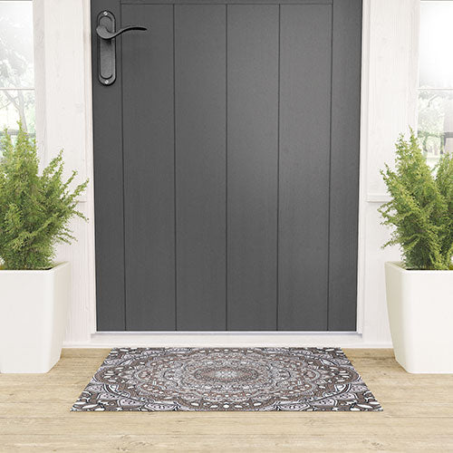Farah Round Neutral Welcome Mat
