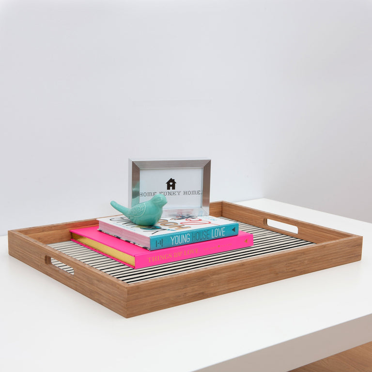 BLACK HORIZONTAL LINES RECTANGULAR TRAY