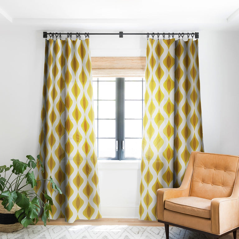 YELLOW ORNAMENTS BLACKOUT NON REPEAT WINDOW CURTAIN