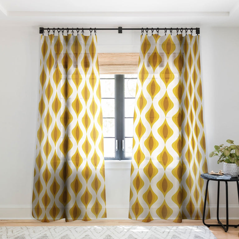 YELLOW ORNAMENTS SHEER WINDOW CURTAIN