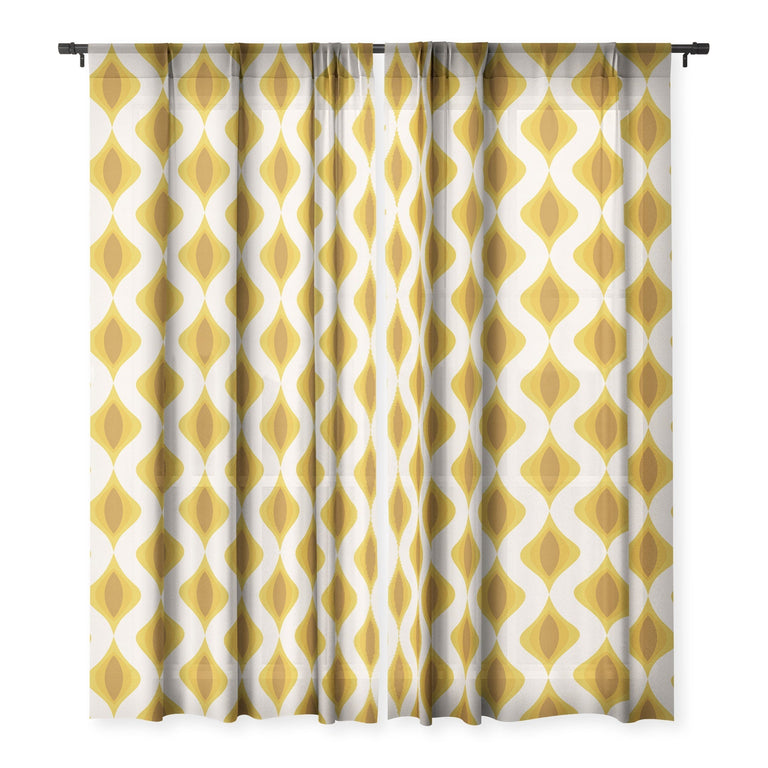 YELLOW ORNAMENTS SHEER NON REPEAT WINDOW CURTAIN