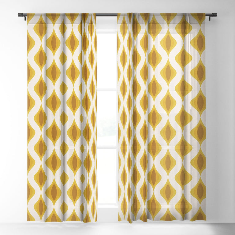 YELLOW ORNAMENTS SHEER WINDOW CURTAIN
