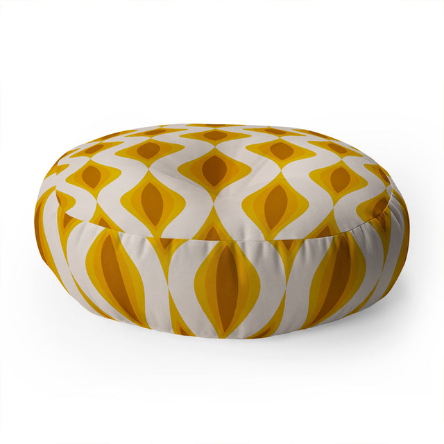Yellow Ornaments Floor Pillow Round