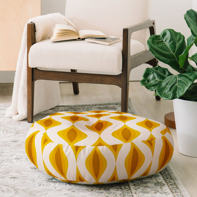Yellow Ornaments Floor Pillow Round