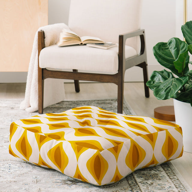 Yellow Ornaments Floor Pillow Square