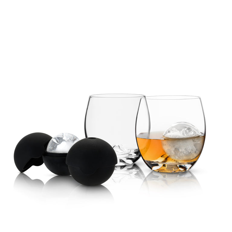 GLACIER ROCKS 4-PIECE ICE BALL MOLD AND TUMBLER SET