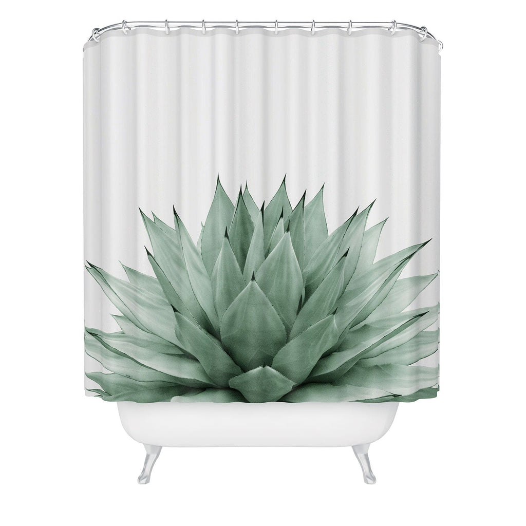 succulent shower curtain ANITAS BELLAS ARTWORK AGAVE GREEN SUMMER VIBES SHOWER CURTAIN