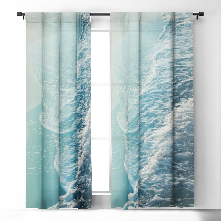 SOFT TURQUOISE OCEAN DREAM WAVES BLACKOUT NON REPEAT WINDOW CURTAIN