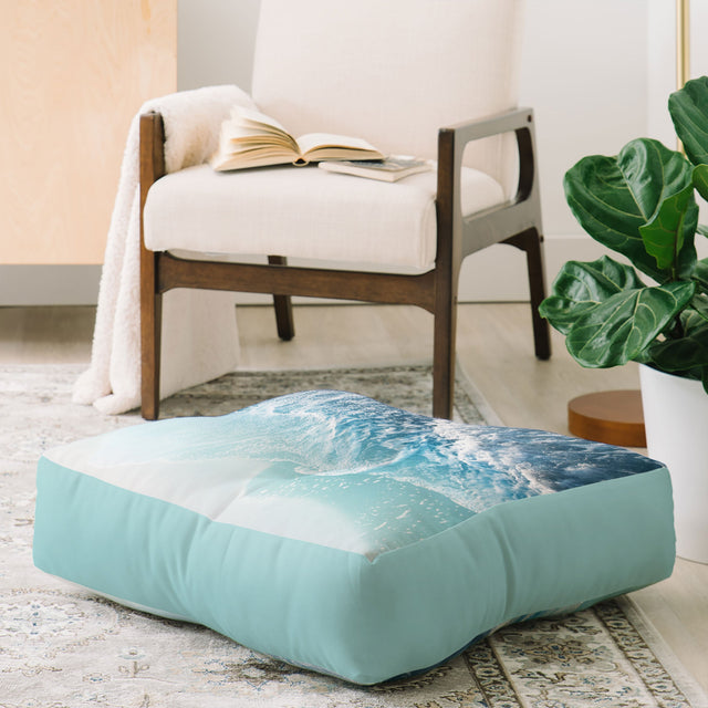 Soft Turquoise Ocean Dream Waves Floor Pillow Square