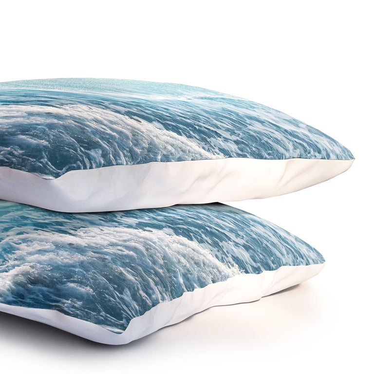 SOFT TURQUOISE OCEAN DREAM WAVES PILLOW SHAMS