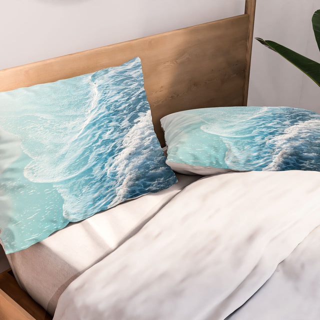 SOFT TURQUOISE OCEAN DREAM WAVES PILLOW SHAMS