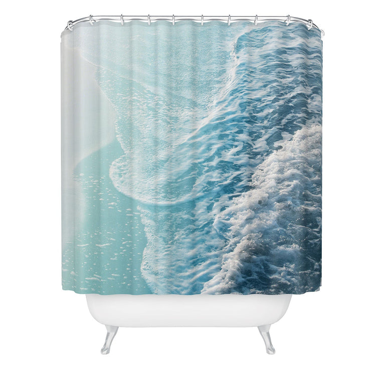 ANITAS BELLAS ARTWORK SOFT TURQUOISE OCEAN DREAM WAVES SHOWER CURTAIN