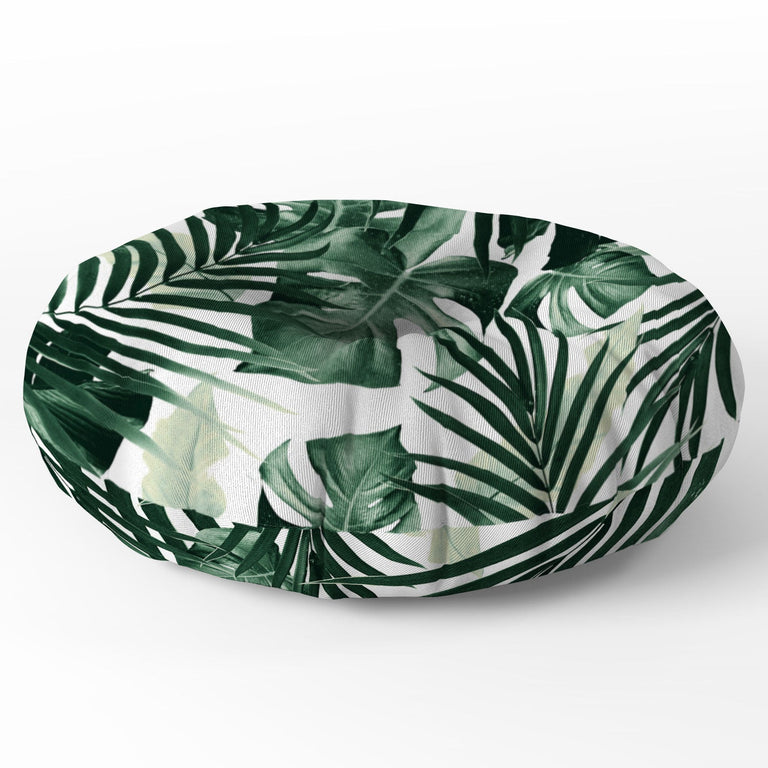 Tropical Jungle Leaves 4 Floor Pillow Round
