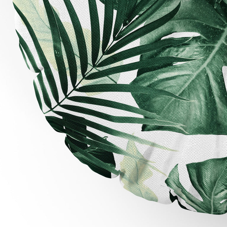 Tropical Jungle Leaves 4 Floor Pillow Round