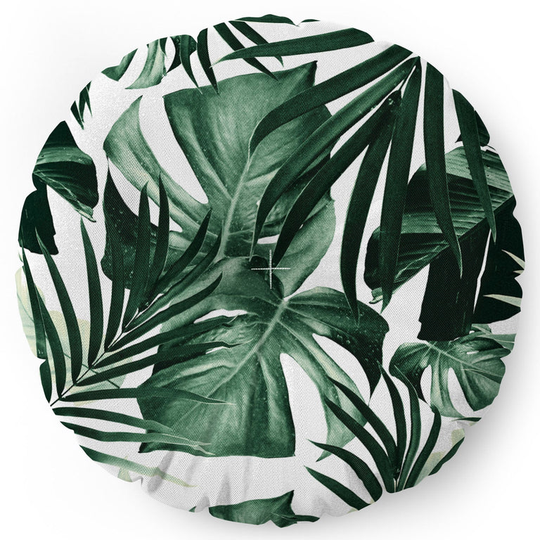 Tropical Jungle Leaves 4 Floor Pillow Round