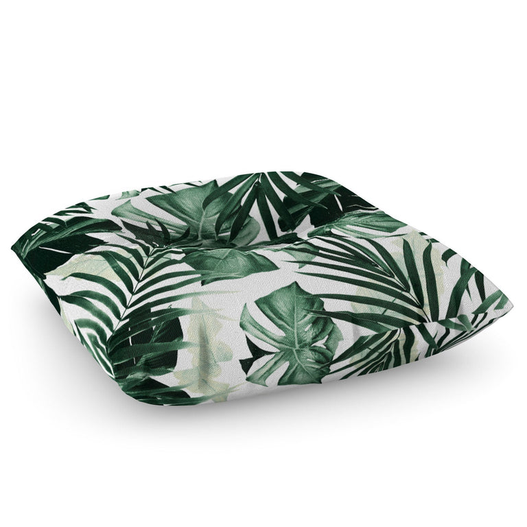 Tropical Jungle Leaves 4 Floor Pillow Square
