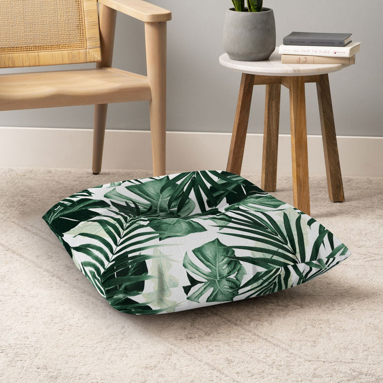 Tropical Jungle Leaves 4 Floor Pillow Square
