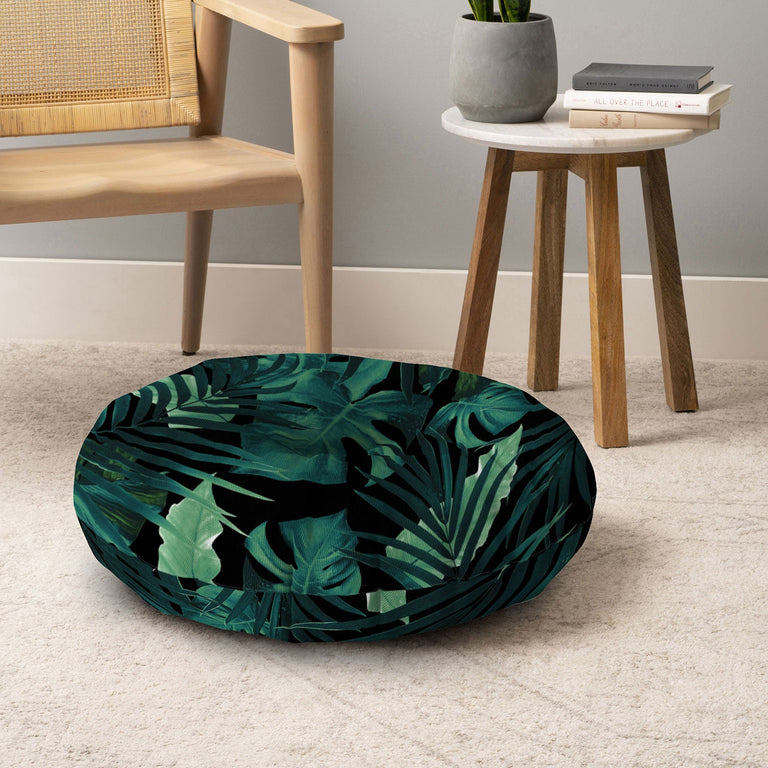 Tropical Jungle Night 1 Floor Pillow Round