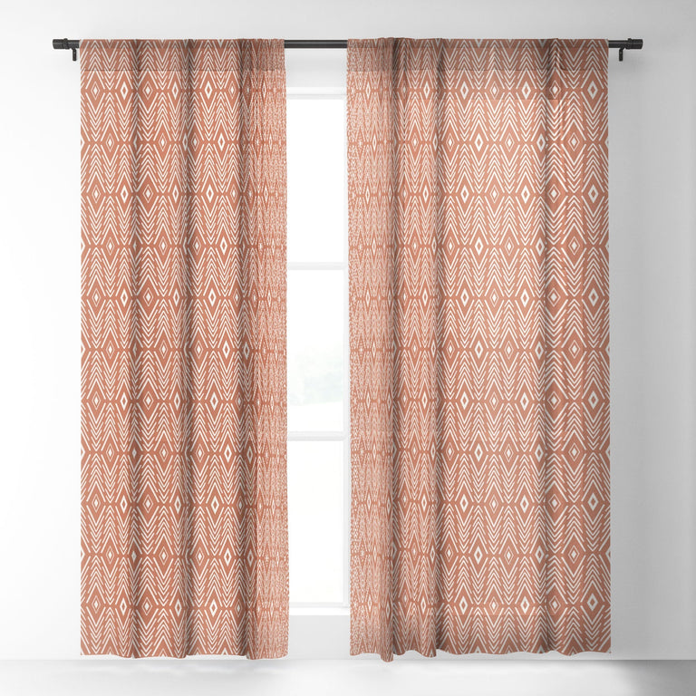 BOHEMIAN DIAMONDS CLAY SHEER NON REPEAT WINDOW CURTAIN