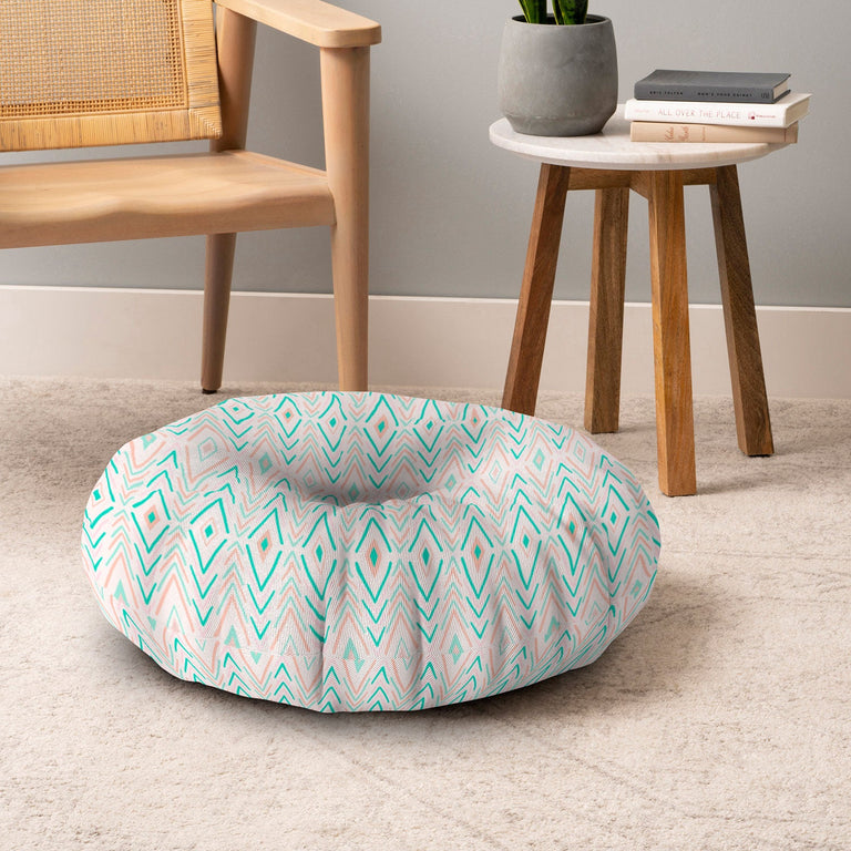 Bohemian Diamonds Mint Floor Pillow Round