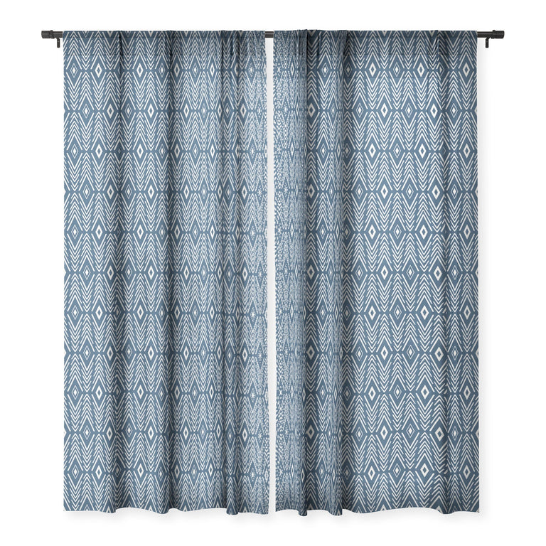 BOHEMIAN DIAMONDS NAVY SHEER NON REPEAT WINDOW CURTAIN