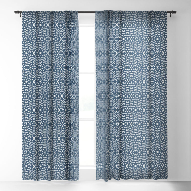BOHEMIAN DIAMONDS NAVY SHEER NON REPEAT WINDOW CURTAIN