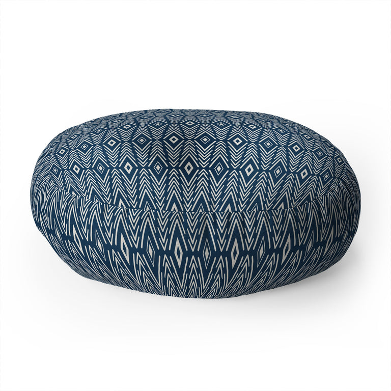 Bohemian Diamonds Navy Floor Pillow Round