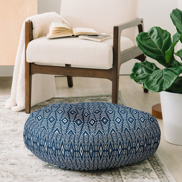 Bohemian Diamonds Navy Floor Pillow Round