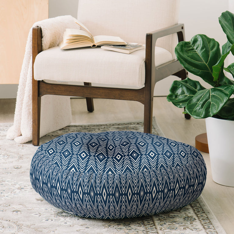 Bohemian Diamonds Navy Floor Pillow Round